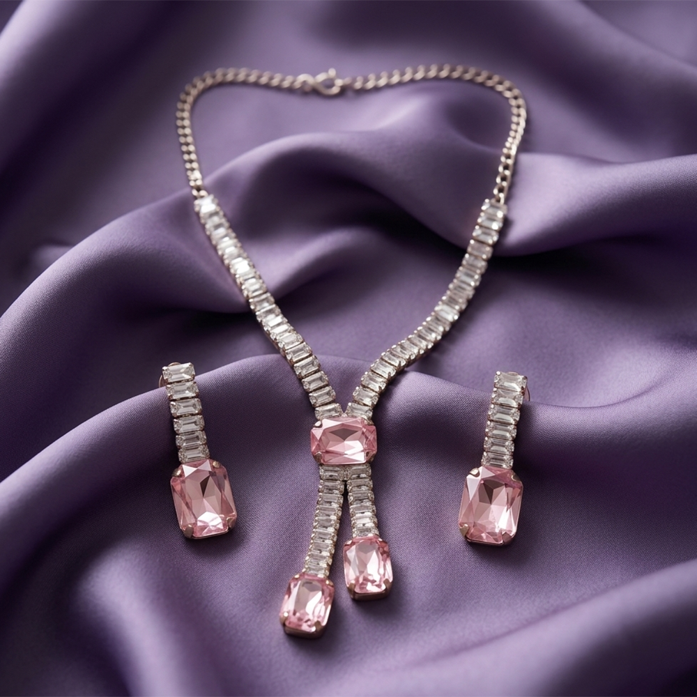 The99Jewel Elegant Rose Gold Plated Crystal Stone Necklace Set