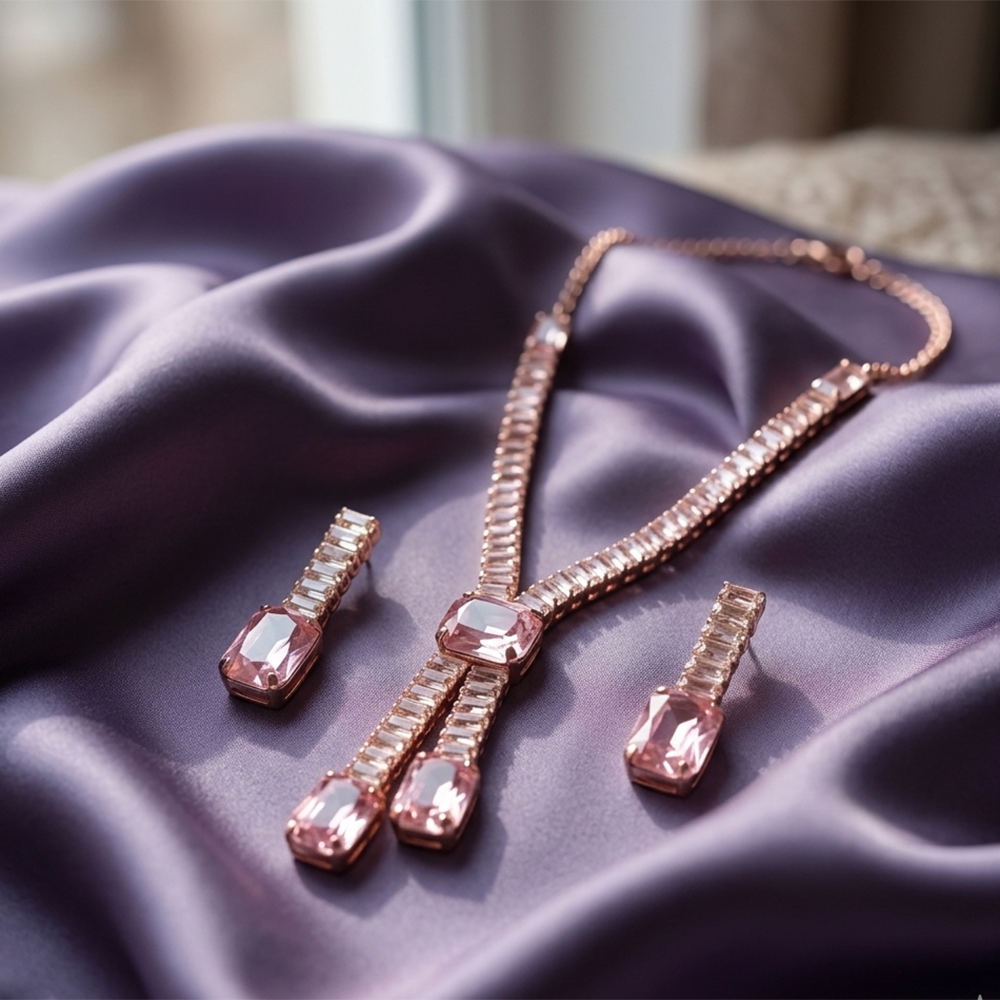 The99Jewel Elegant Rose Gold Plated Crystal Stone Necklace Set