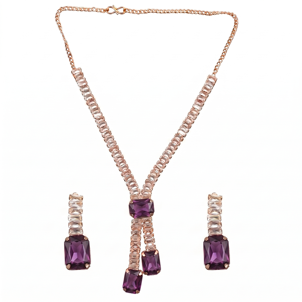 The99Jewel Elegant Rose Gold Plated Crystal Stone Necklace Set