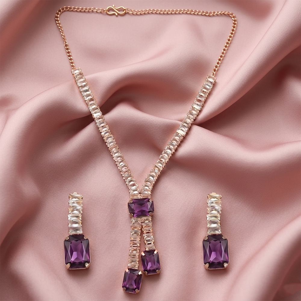 The99Jewel Elegant Rose Gold Plated Crystal Stone Necklace Set
