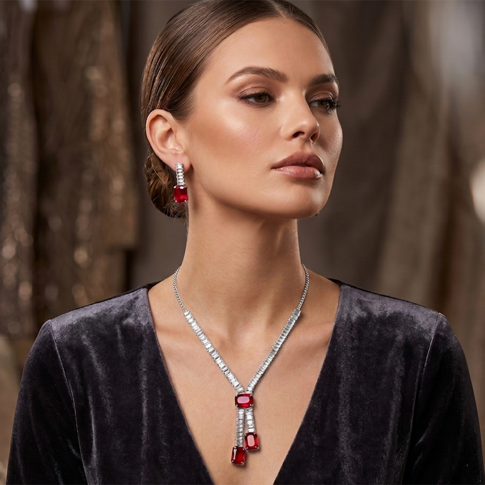 The99Jewel Elegant Silver Plated Crystal Stone Necklace Set