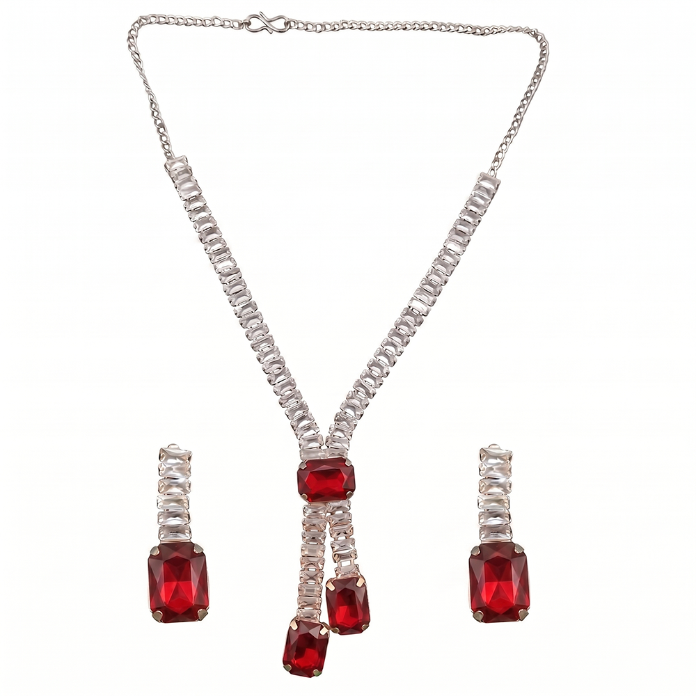 The99Jewel Elegant Silver Plated Crystal Stone Necklace Set