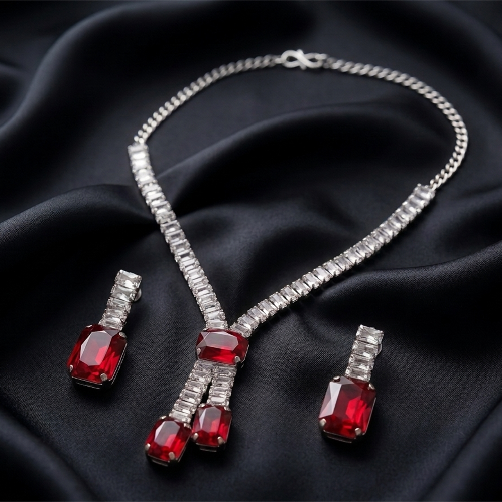 The99Jewel Elegant Silver Plated Crystal Stone Necklace Set