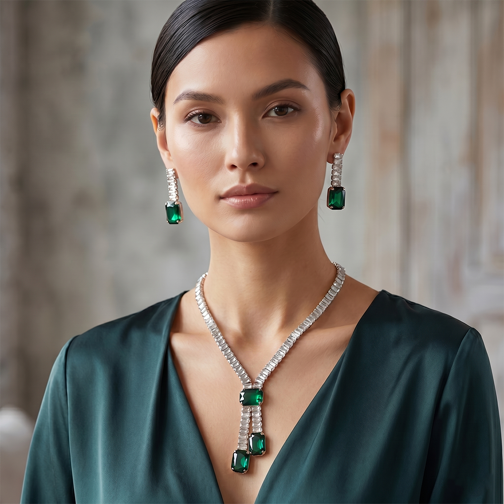 The99Jewel Elegant Silver Plated Crystal Stone Necklace Set