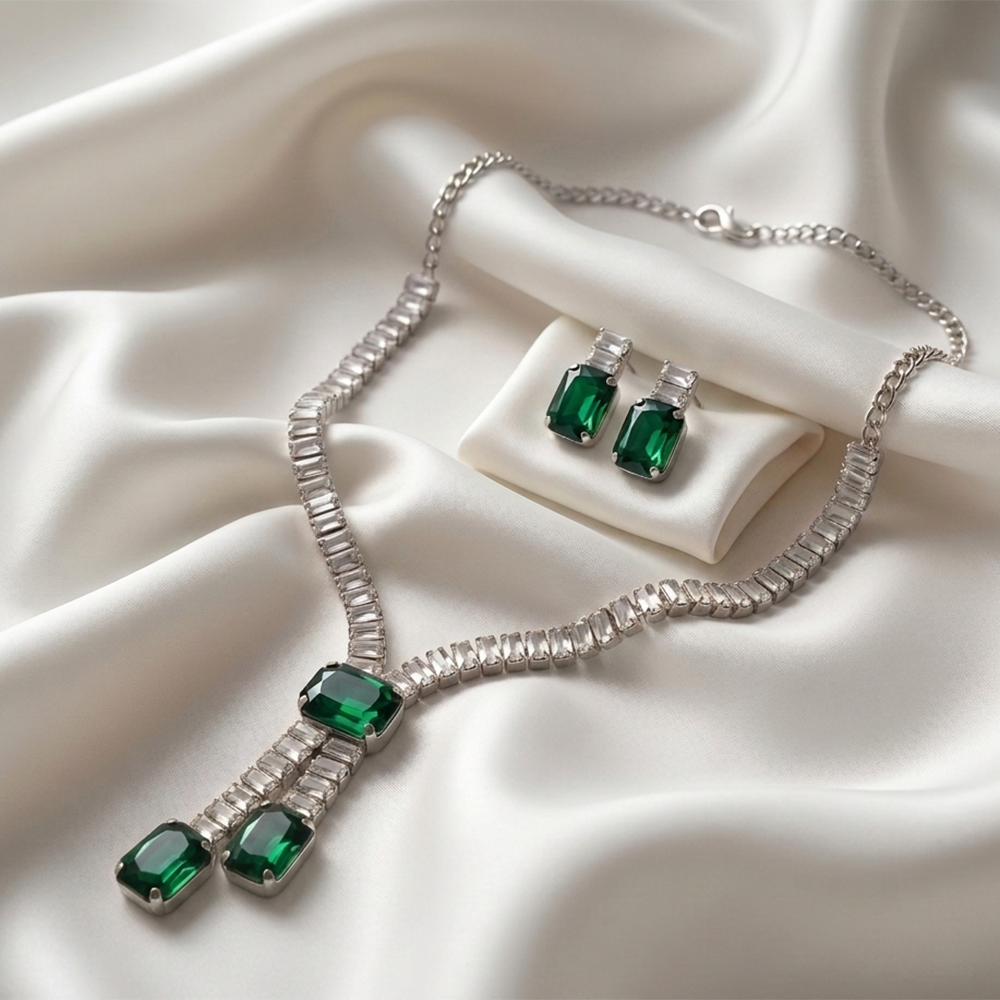 The99Jewel Elegant Silver Plated Crystal Stone Necklace Set