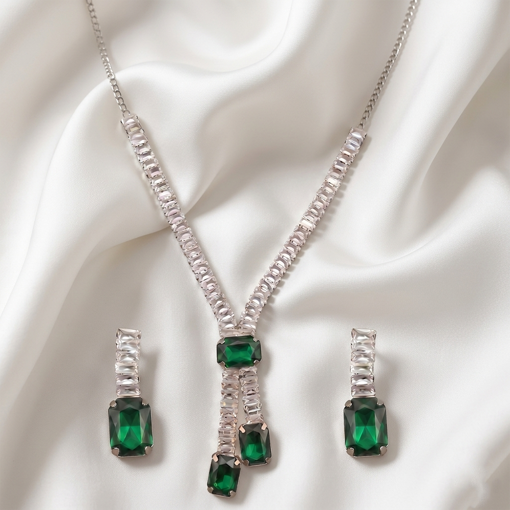 The99Jewel Elegant Silver Plated Crystal Stone Necklace Set