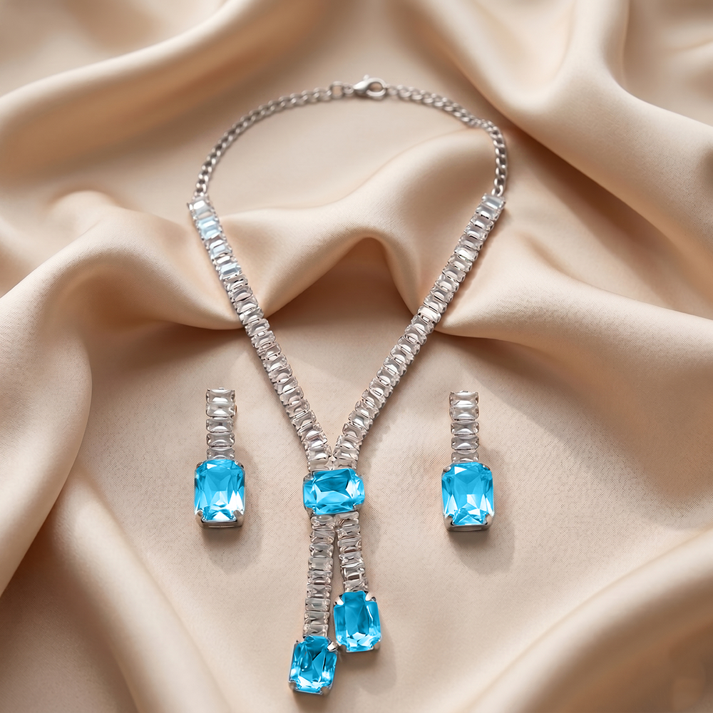 The99Jewel Elegant Silver Plated Crystal Stone Necklace Set