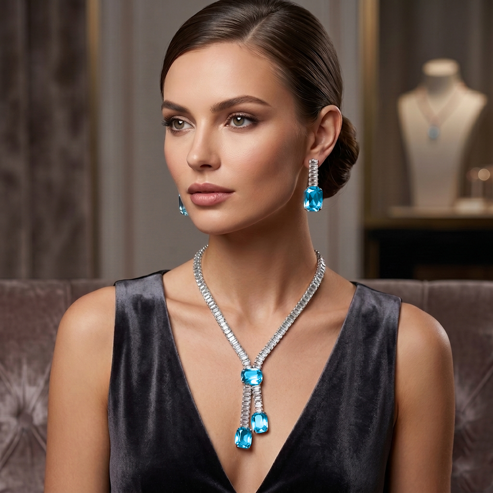 The99Jewel Elegant Silver Plated Crystal Stone Necklace Set