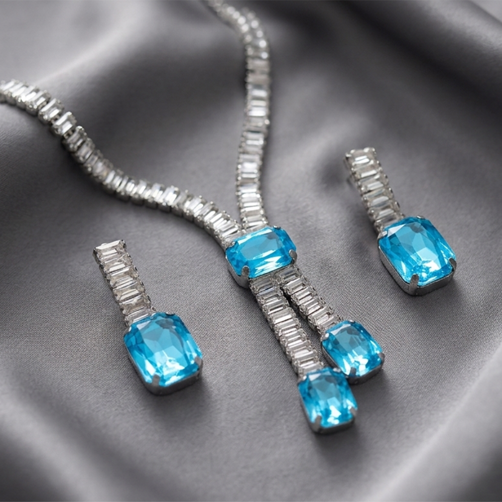 The99Jewel Elegant Silver Plated Crystal Stone Necklace Set