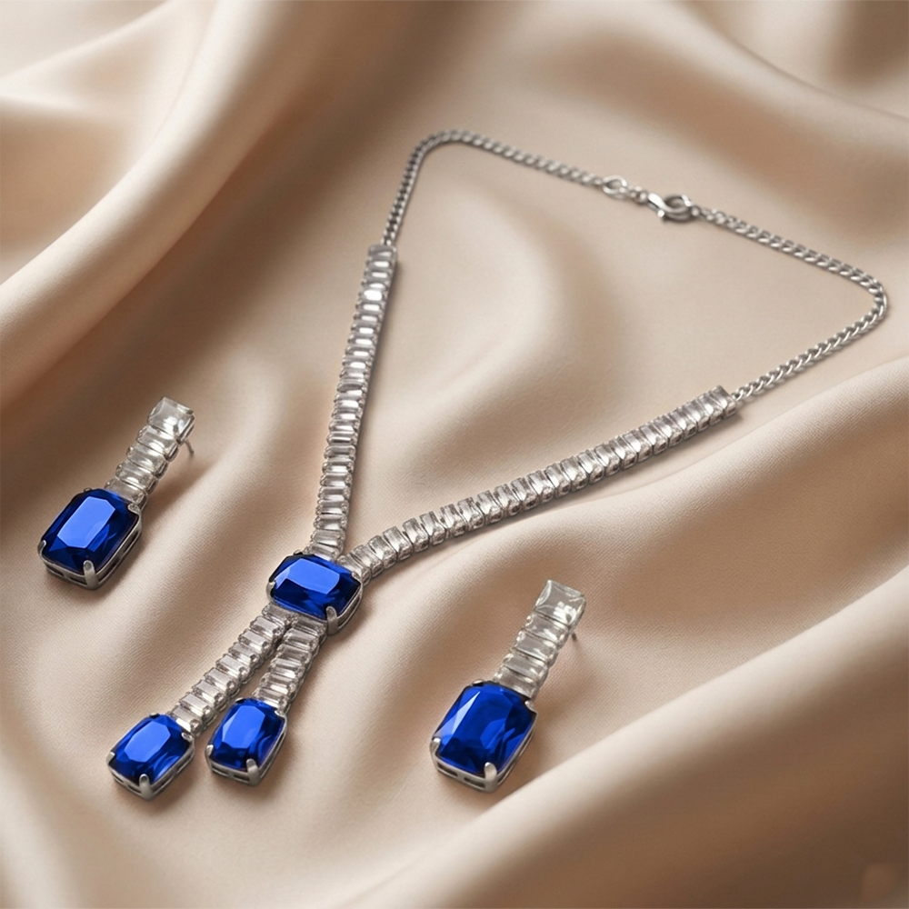 The99Jewel Elegant Silver Plated Crystal Stone Necklace Set