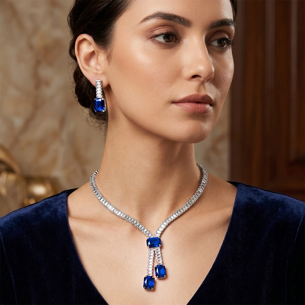 The99Jewel Elegant Silver Plated Crystal Stone Necklace Set