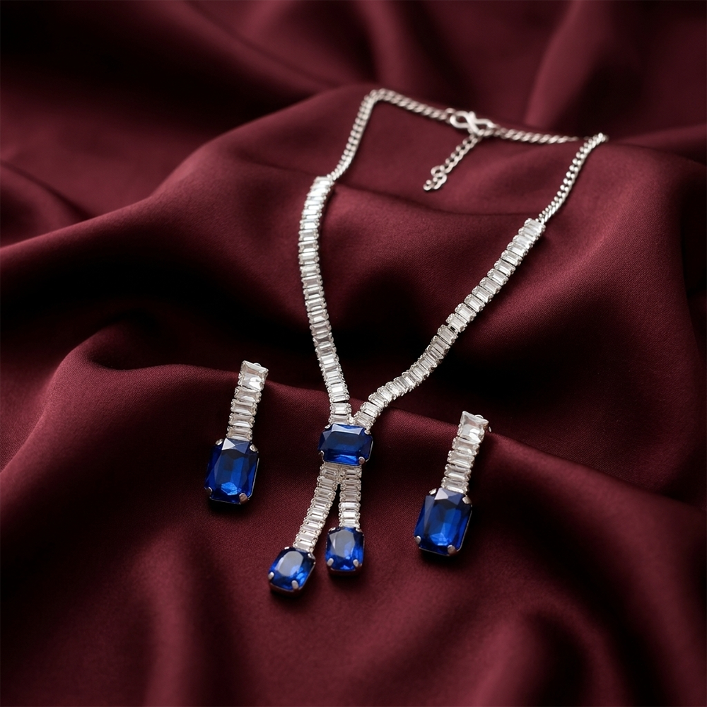 The99Jewel Elegant Silver Plated Crystal Stone Necklace Set