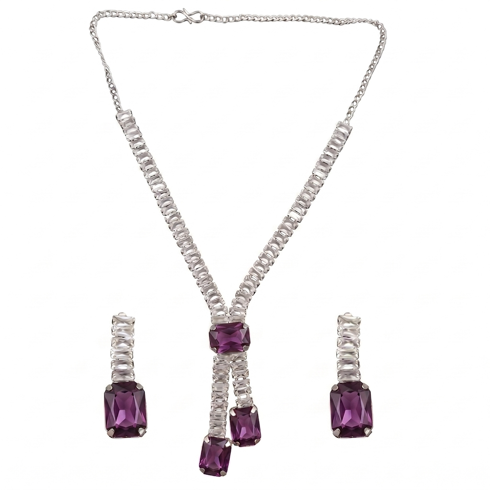 The99Jewel Elegant Silver Plated Crystal Stone Necklace Set
