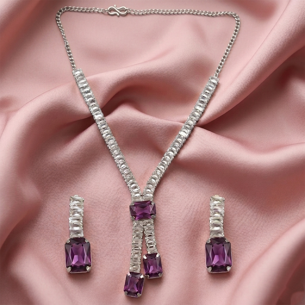 The99Jewel Elegant Silver Plated Crystal Stone Necklace Set