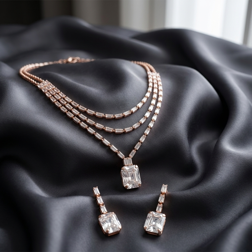 The99Jewel Elegant Rose Gold Plated Crystal Stone Necklace Set