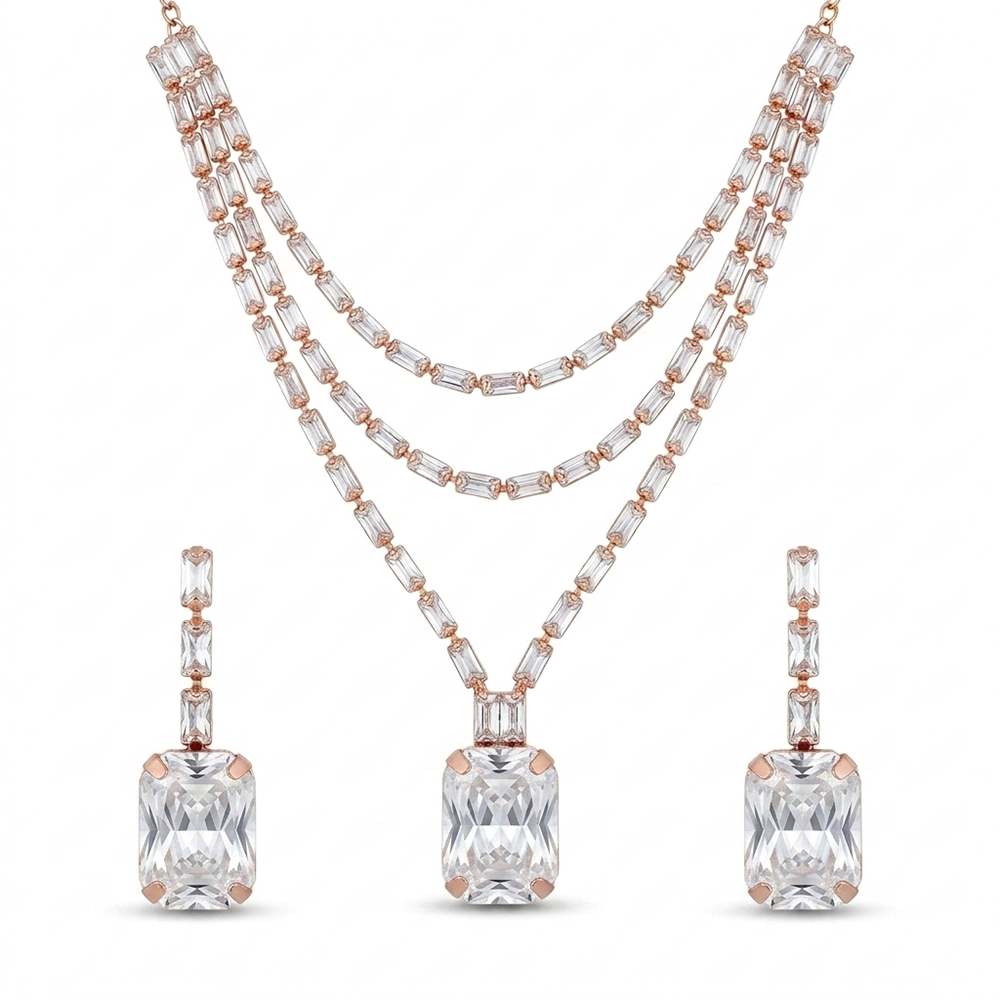 The99Jewel Elegant Rose Gold Plated Crystal Stone Necklace Set