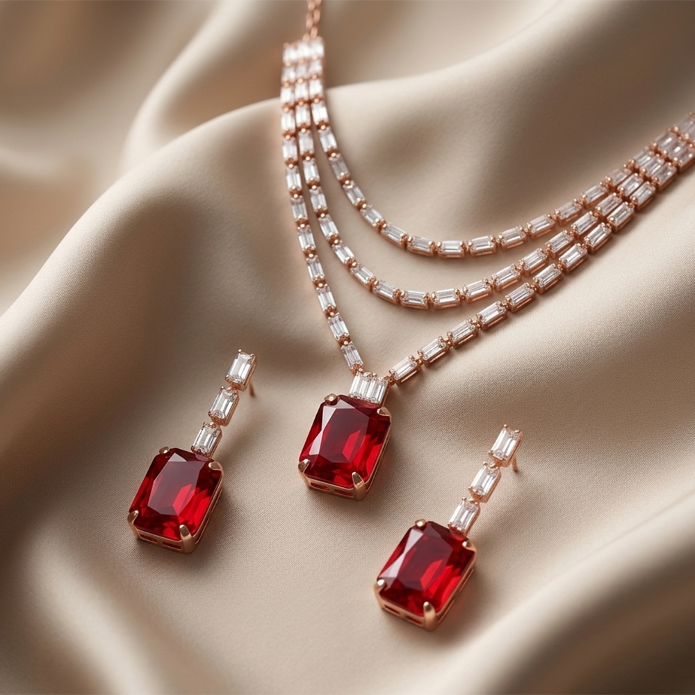 The99Jewel Elegant Rose Gold Plated Crystal Stone Necklace Set
