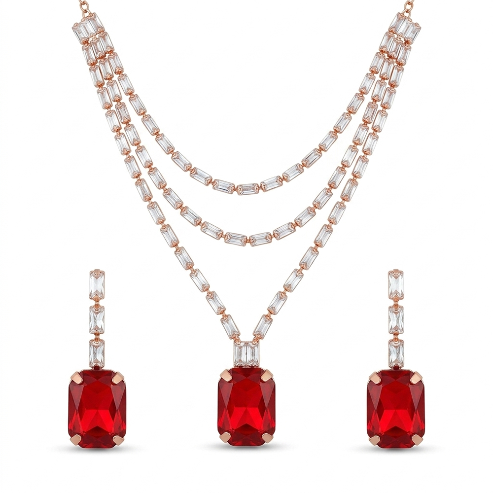 The99Jewel Elegant Rose Gold Plated Crystal Stone Necklace Set