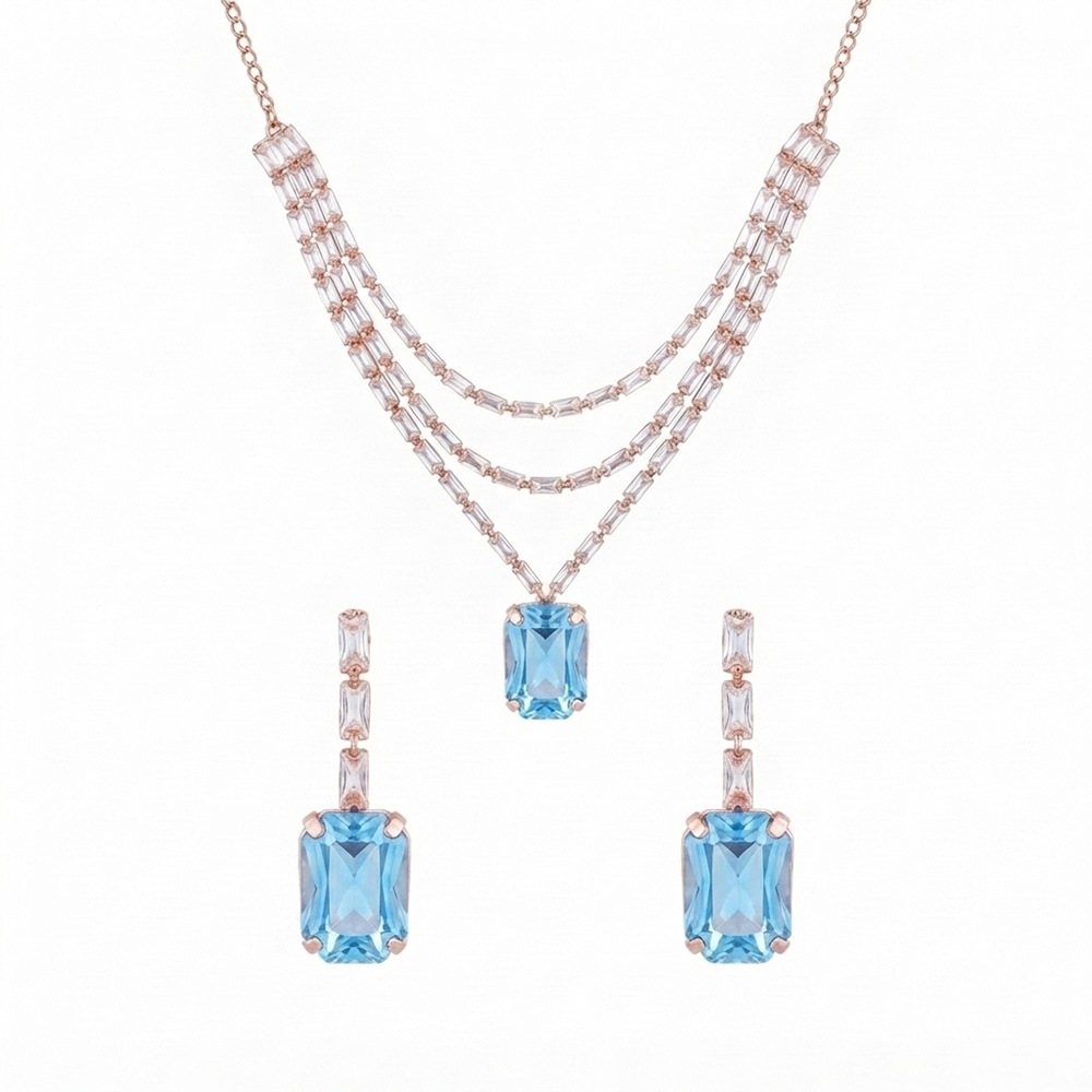 The99Jewel Elegant Rose Gold Plated Crystal Stone Layer Necklace Set for Women