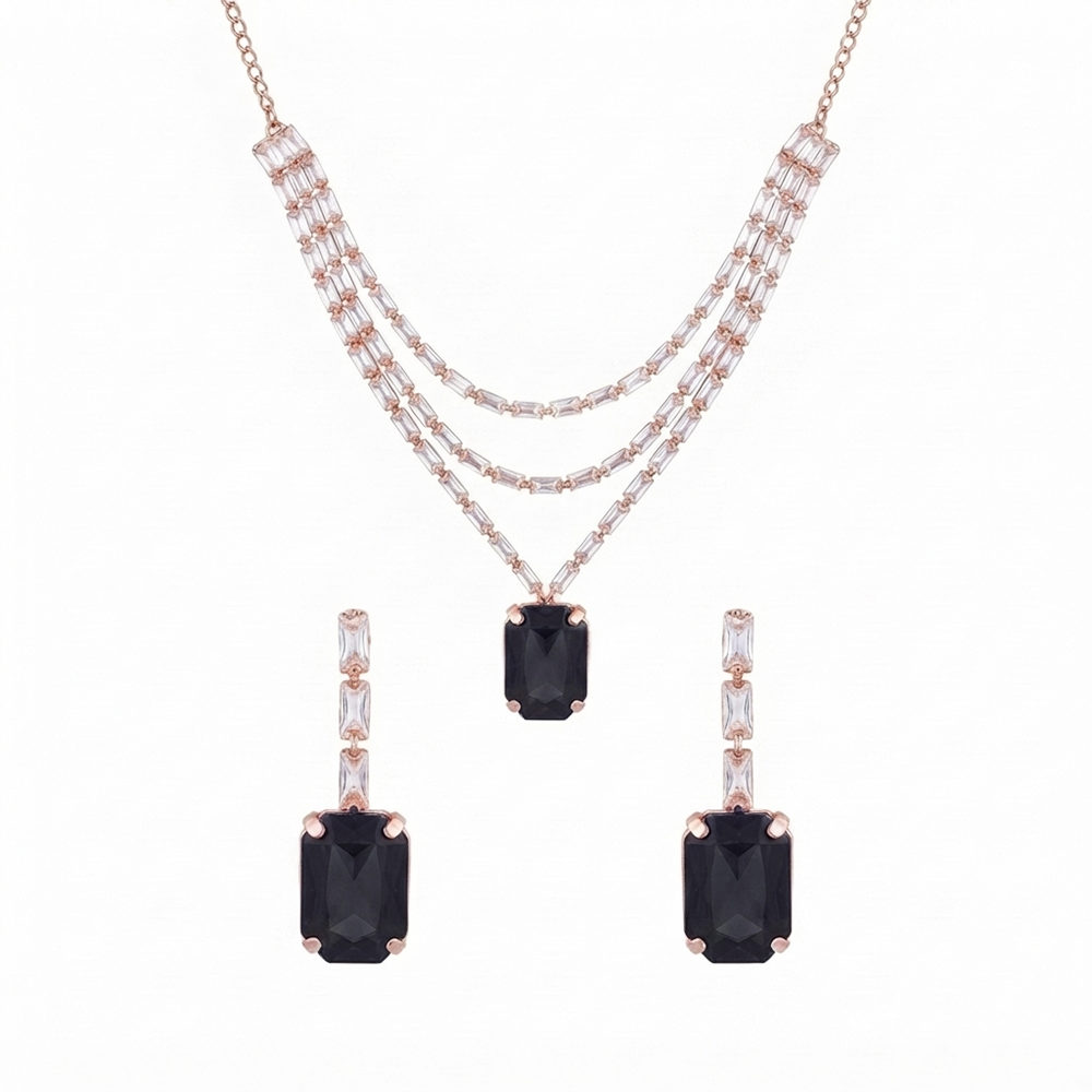The99Jewel Elegant Rose Gold Plated Crystal Stone Layer Necklace Set for Women