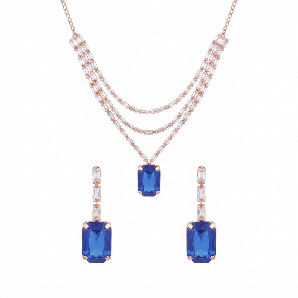 The99Jewel Elegant Rose Gold Plated Crystal Stone Layer Necklace Set for Women