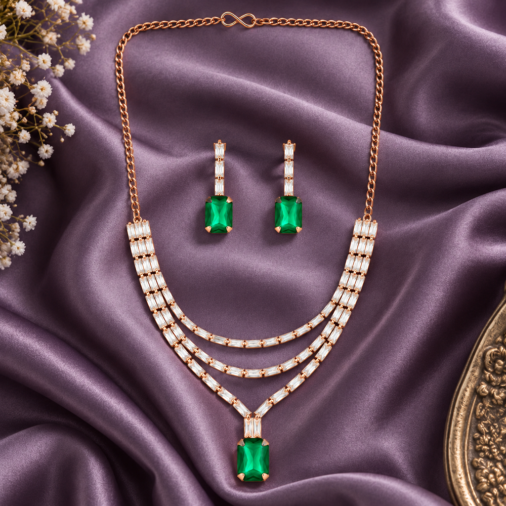 The99Jewel Gold Plated Crystal Stone Multi Layer Necklace Set for Women Elegant Fashion Jewellery