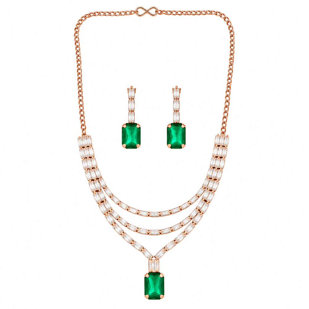 The99Jewel Gold Plated Crystal Stone Multi Layer Necklace Set for Women Elegant Fashion Jewellery