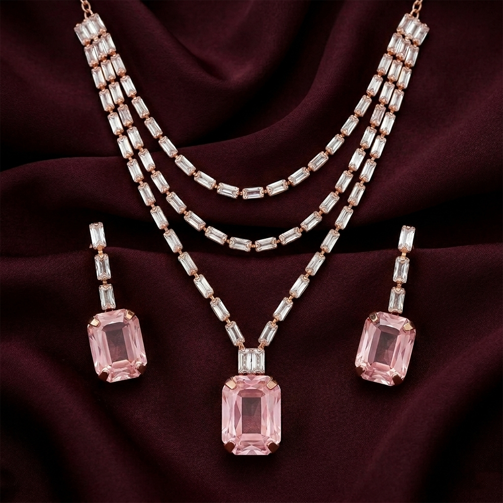 The99Jewel Elegant Rose Gold Plated Crystal Stone Necklace Set