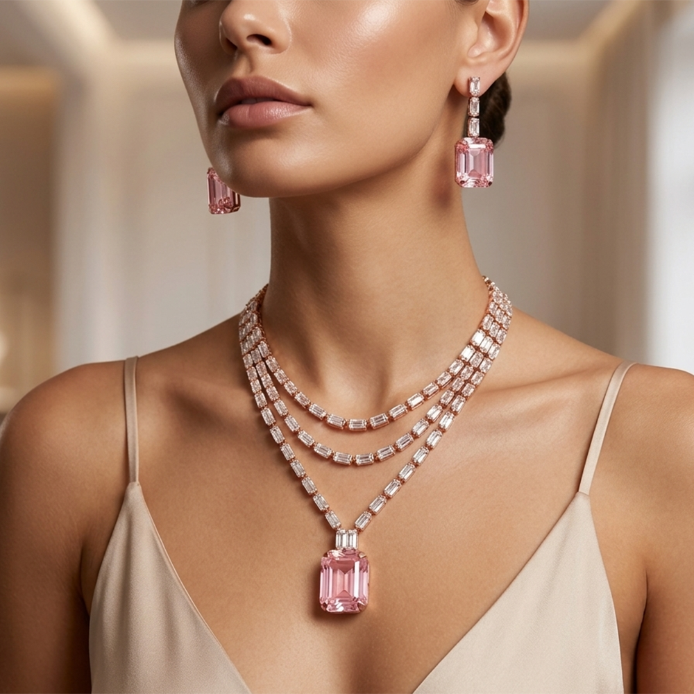 The99Jewel Elegant Rose Gold Plated Crystal Stone Necklace Set