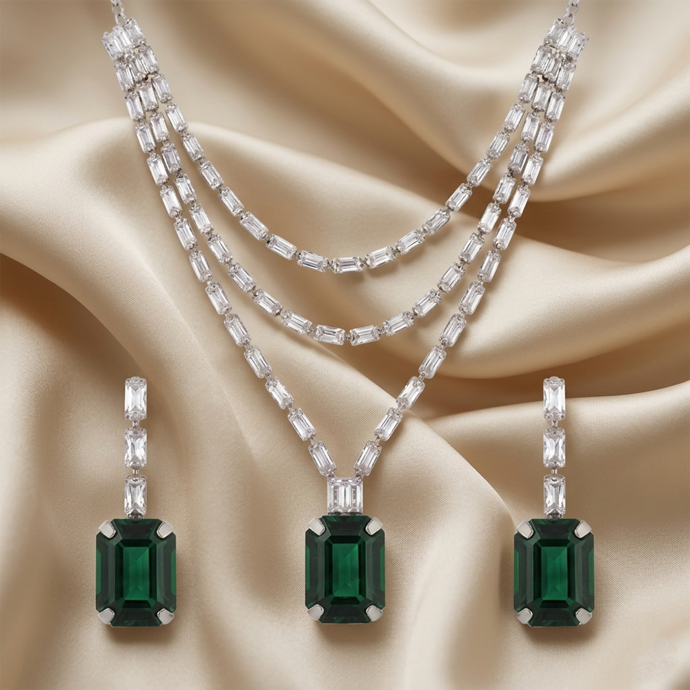 The99Jewel Silver Plated Sparkling Crystal Stone Necklace Set