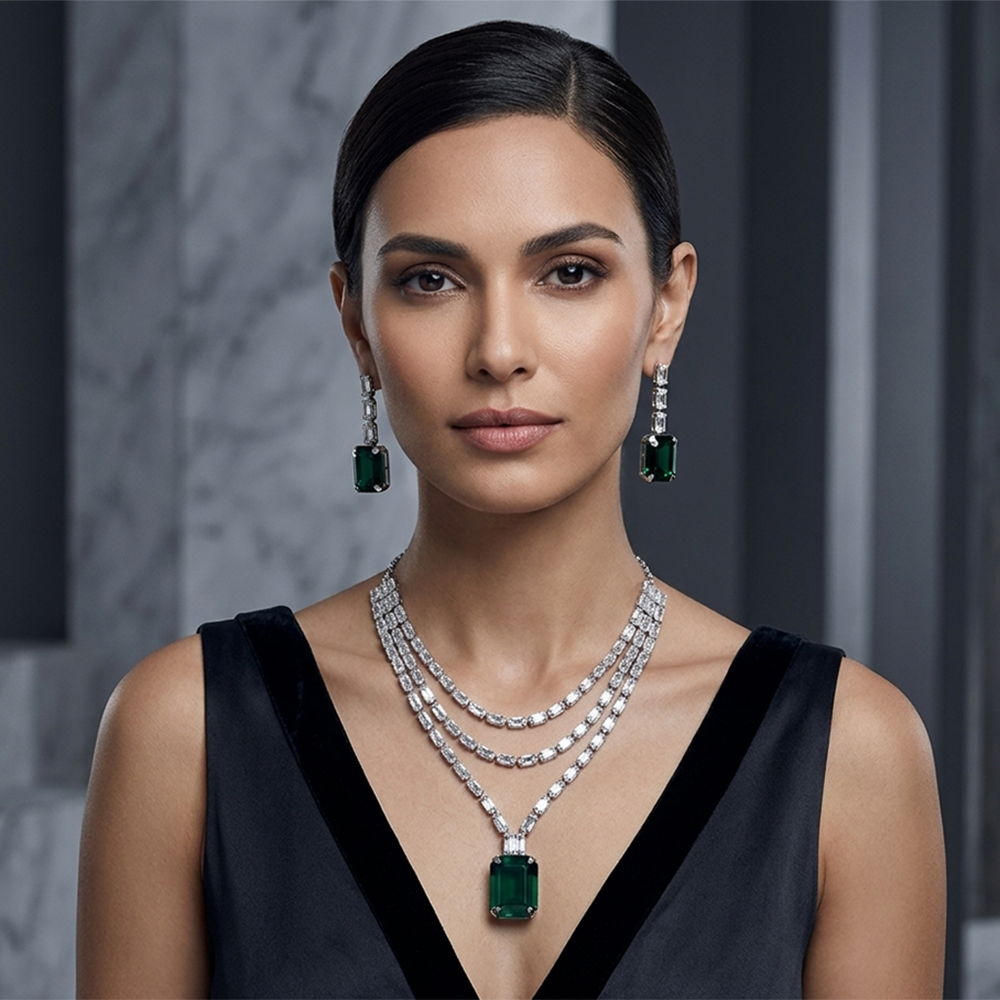 The99Jewel Silver Plated Sparkling Crystal Stone Necklace Set