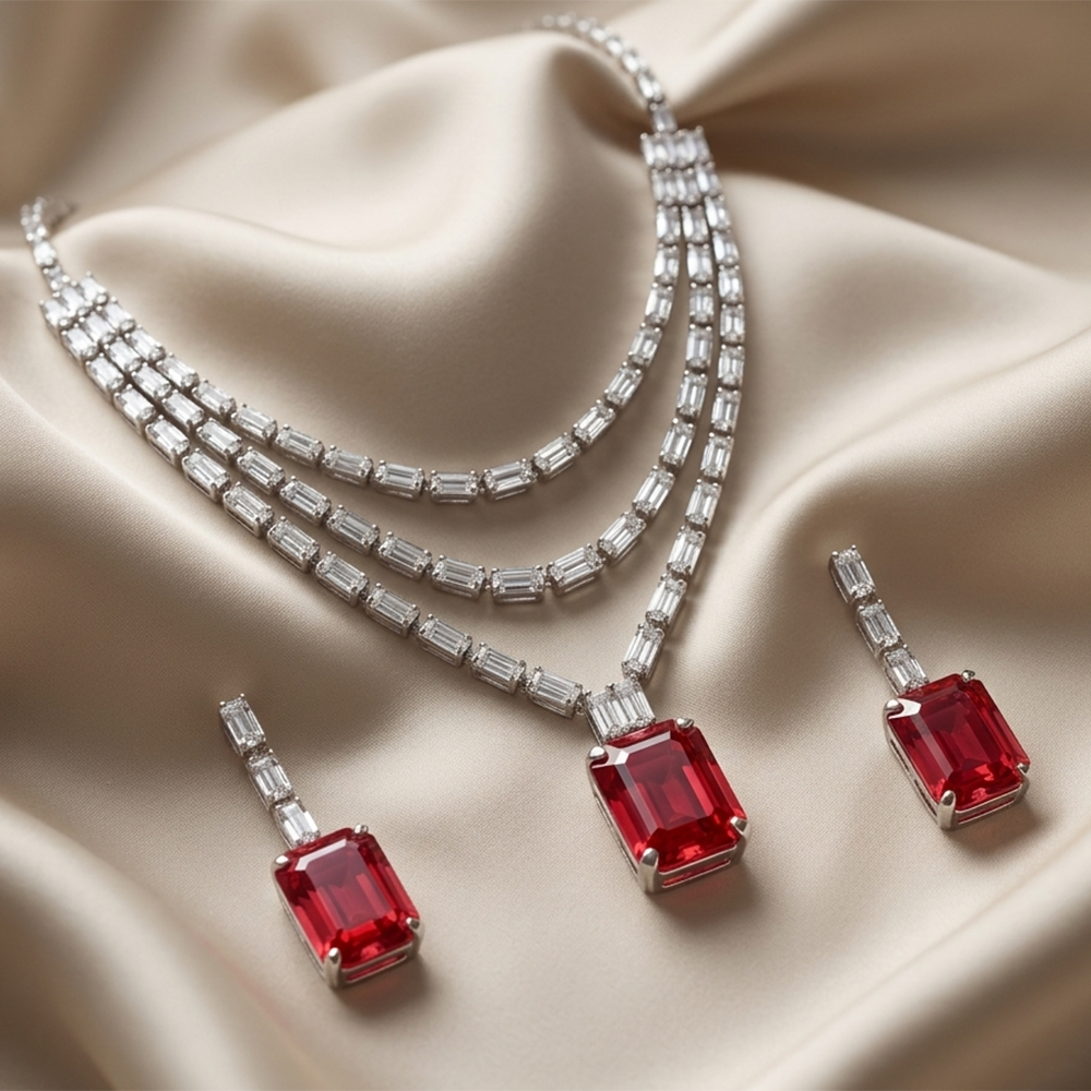 The99Jewel Silver Plated Sparkling Crystal Stone Necklace Set