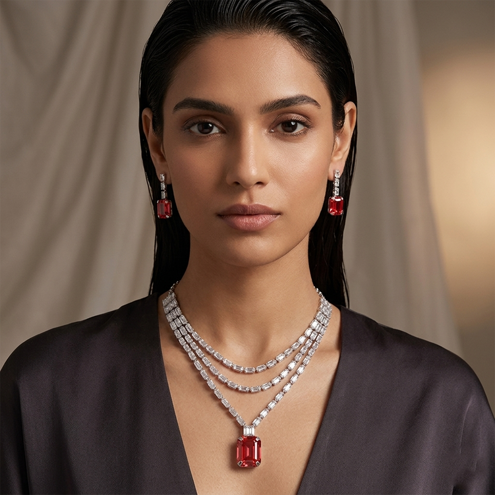 The99Jewel Silver Plated Sparkling Crystal Stone Necklace Set