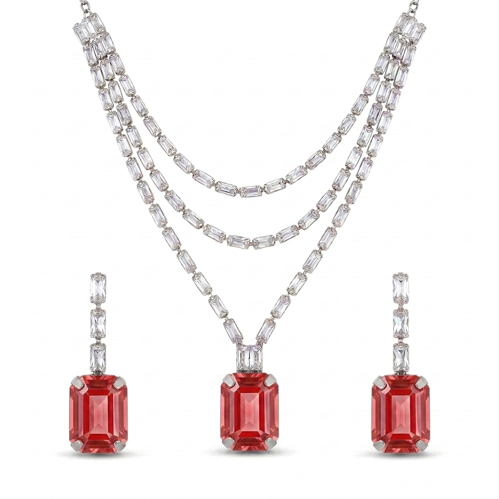 The99Jewel Silver Plated Sparkling Crystal Stone Necklace Set