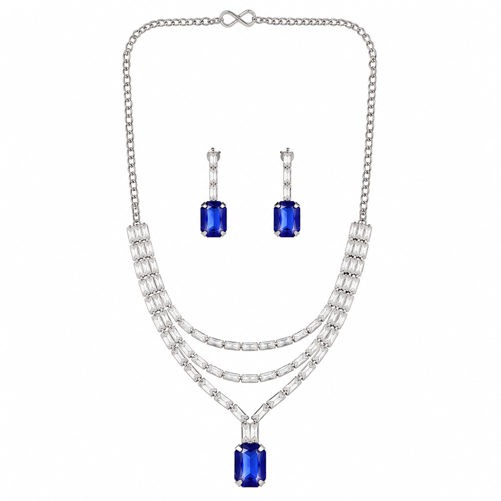 The99Jewel Silver Plated Crystal Stone Multi Layer Necklace Set for Women Elegant Fashion Jewellery