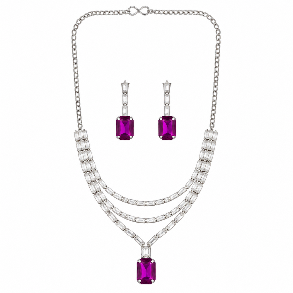 The99Jewel Silver Plated Crystal Stone Multi Layer Necklace Set for Women Elegant Fashion Jewellery