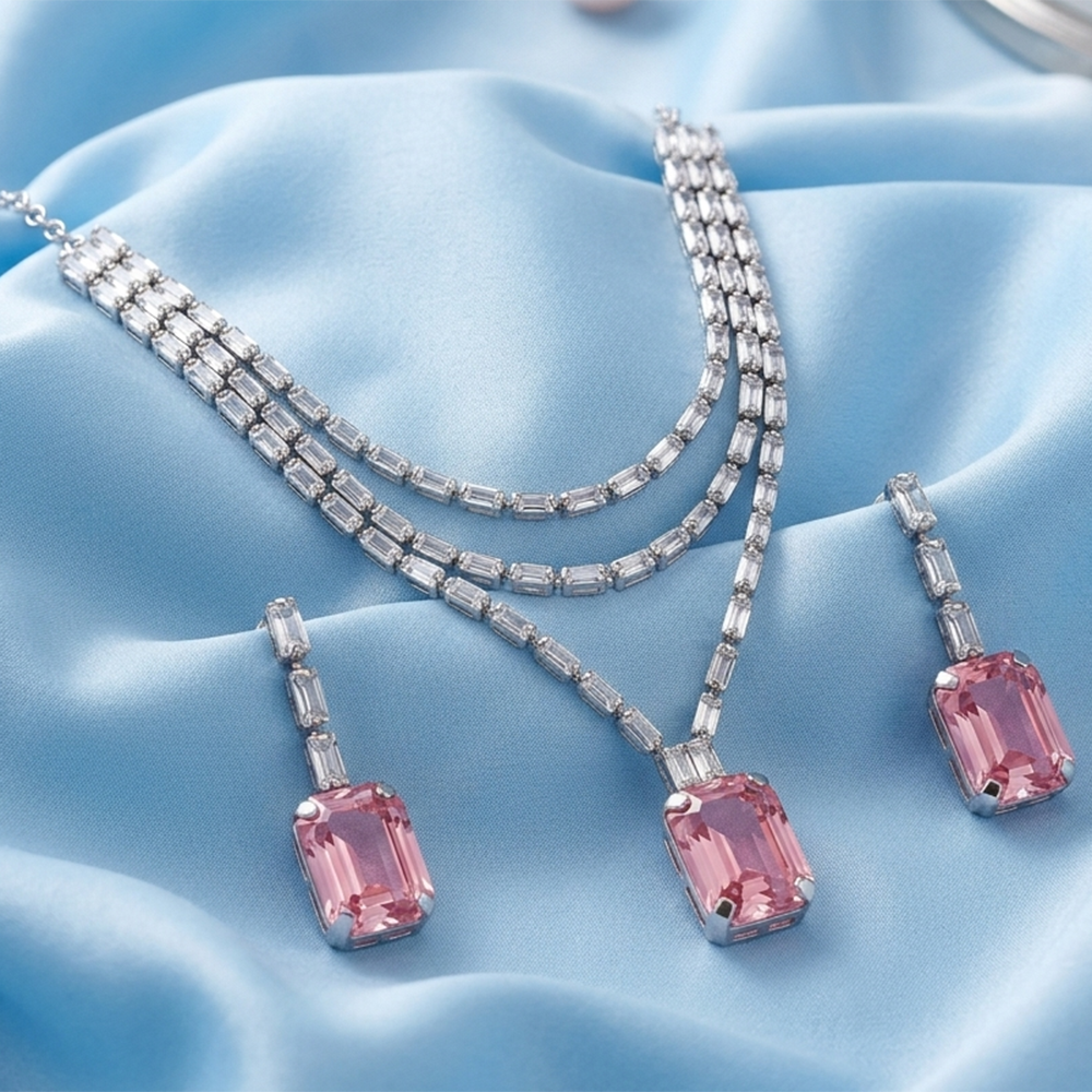 The99Jewel Silver Plated Sparkling Crystal Stone Necklace Set