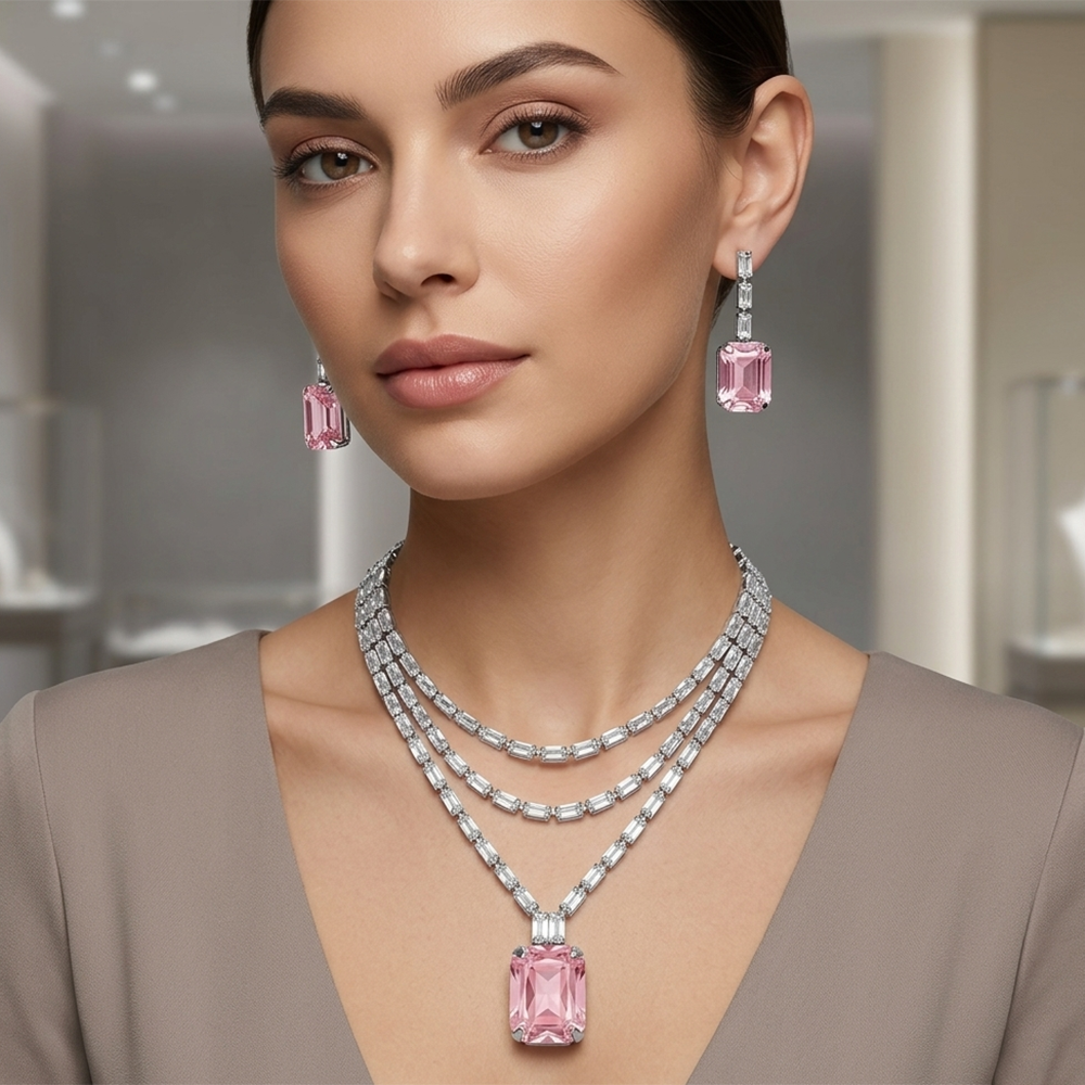 The99Jewel Silver Plated Sparkling Crystal Stone Necklace Set