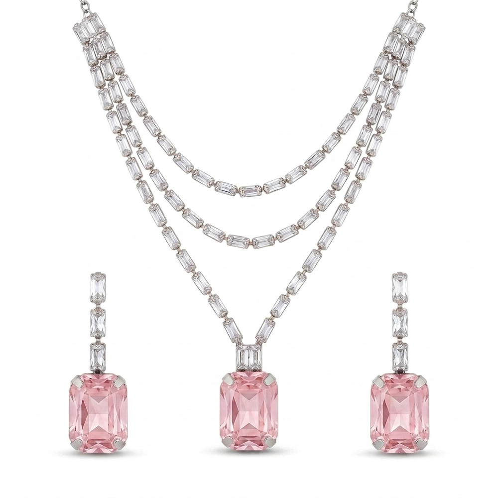 The99Jewel Silver Plated Sparkling Crystal Stone Necklace Set