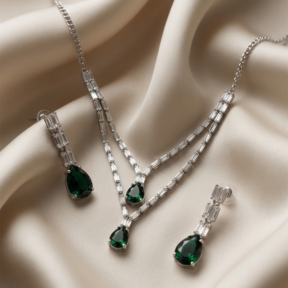 The99Jewel Silver Plated Sparkling Crystal Stone Necklace Set