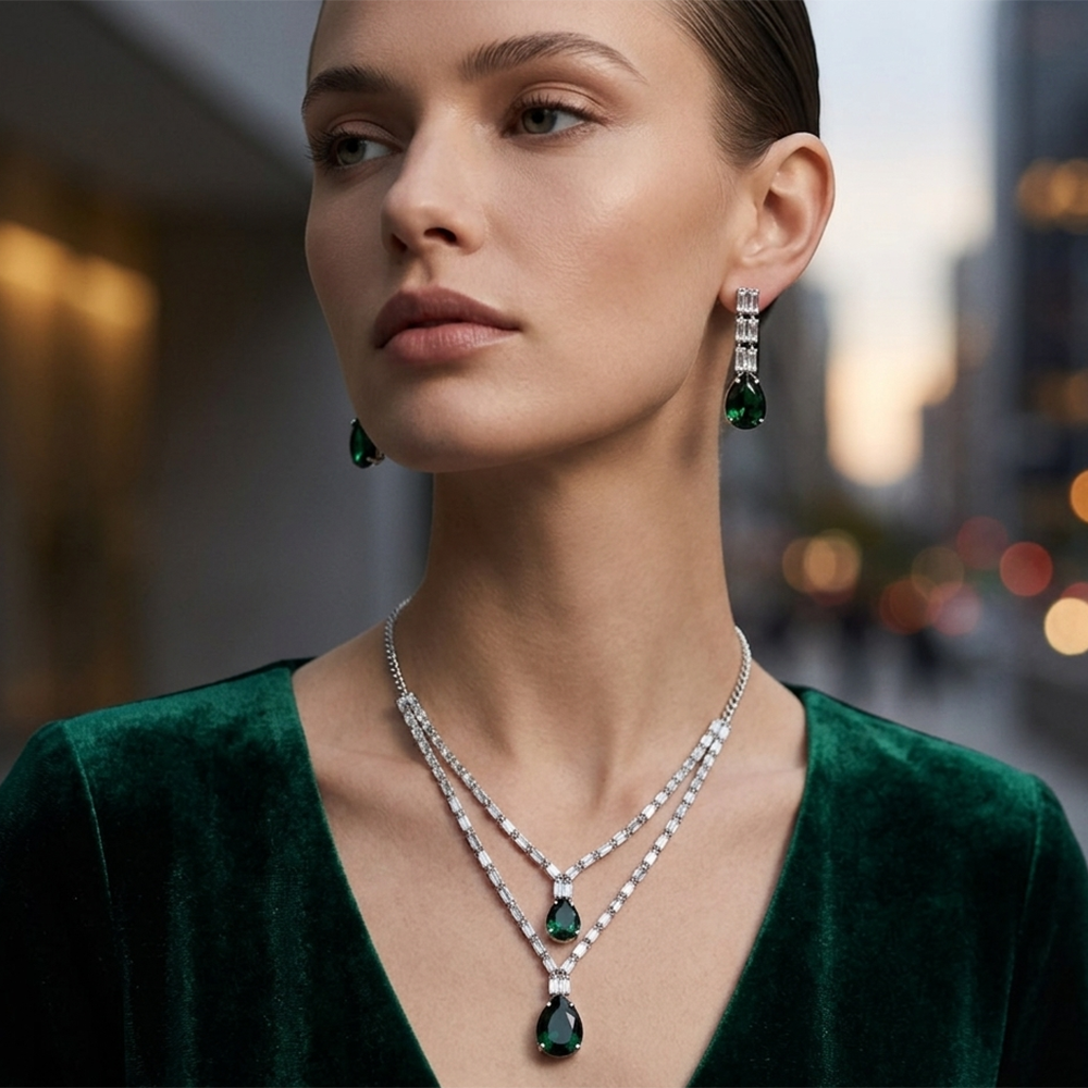 The99Jewel Silver Plated Sparkling Crystal Stone Necklace Set