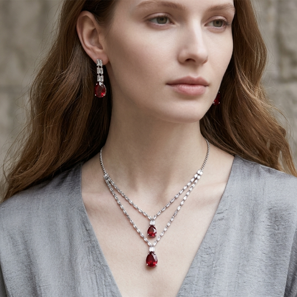 The99Jewel Silver Plated Sparkling Crystal Stone Necklace Set