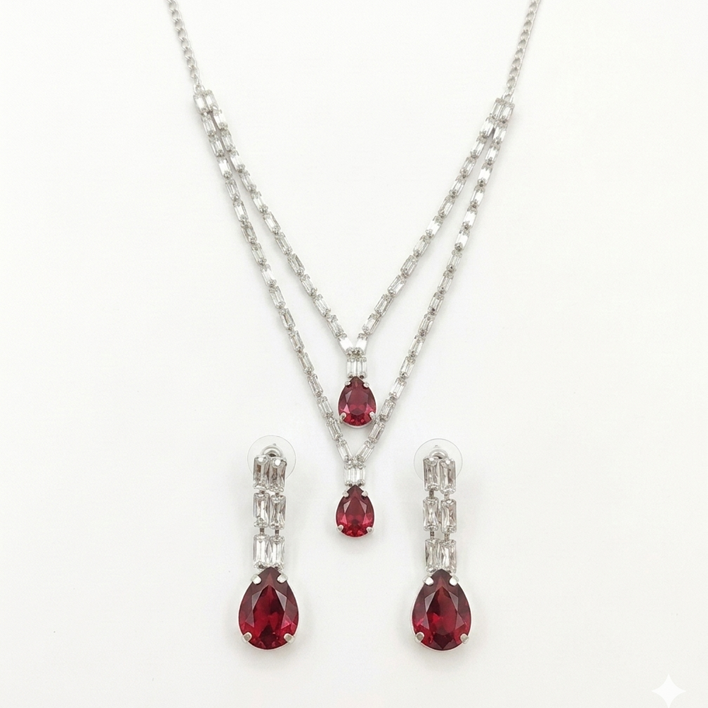 The99Jewel Silver Plated Sparkling Crystal Stone Necklace Set