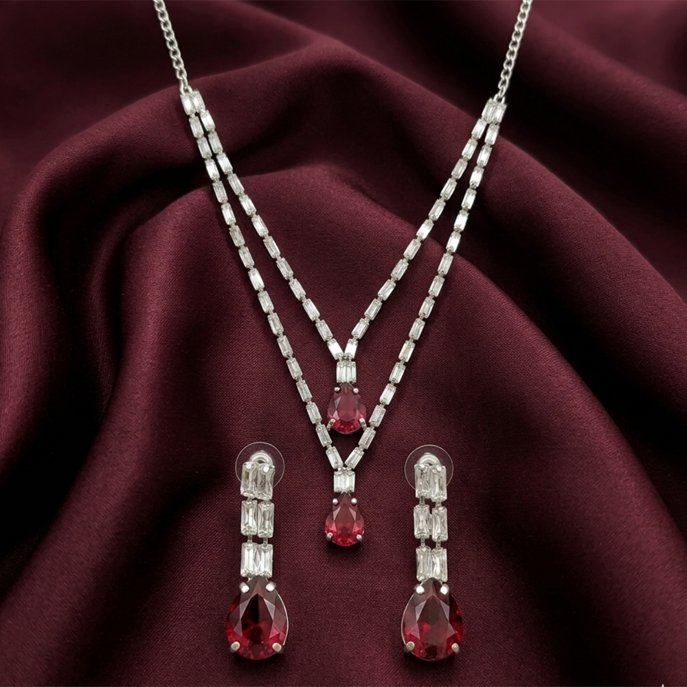 The99Jewel Silver Plated Sparkling Crystal Stone Necklace Set