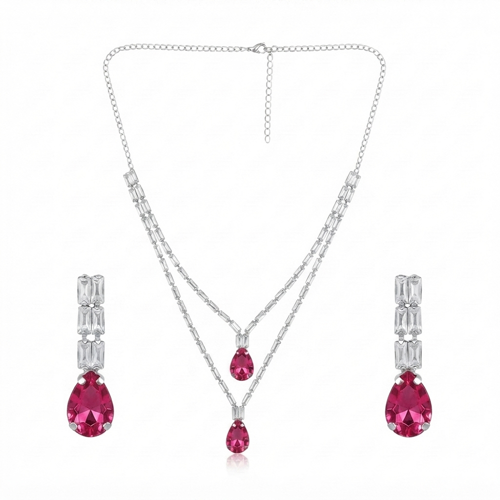 The99Jewel Elegant Silver Plated Crystal Stone Layer Necklace Set for Women