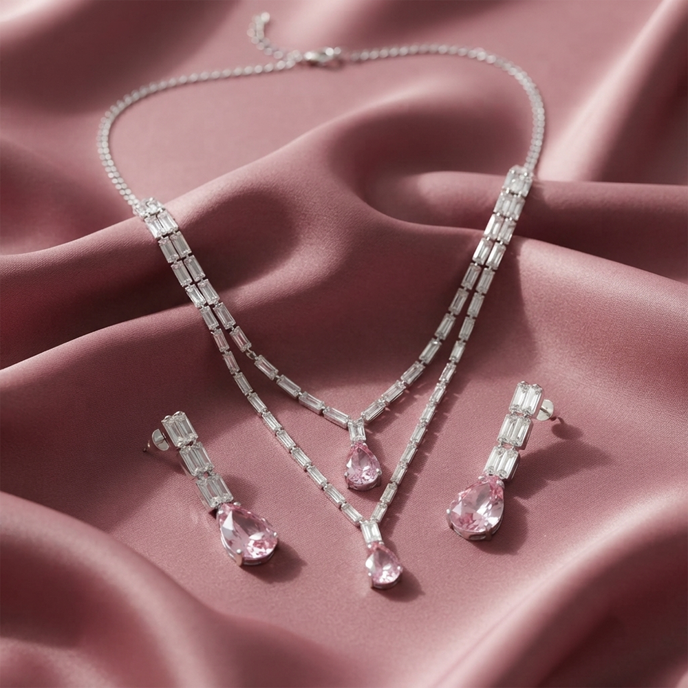 The99Jewel Elegant Silver Plated Crystal Stone Layer Necklace Set for Women