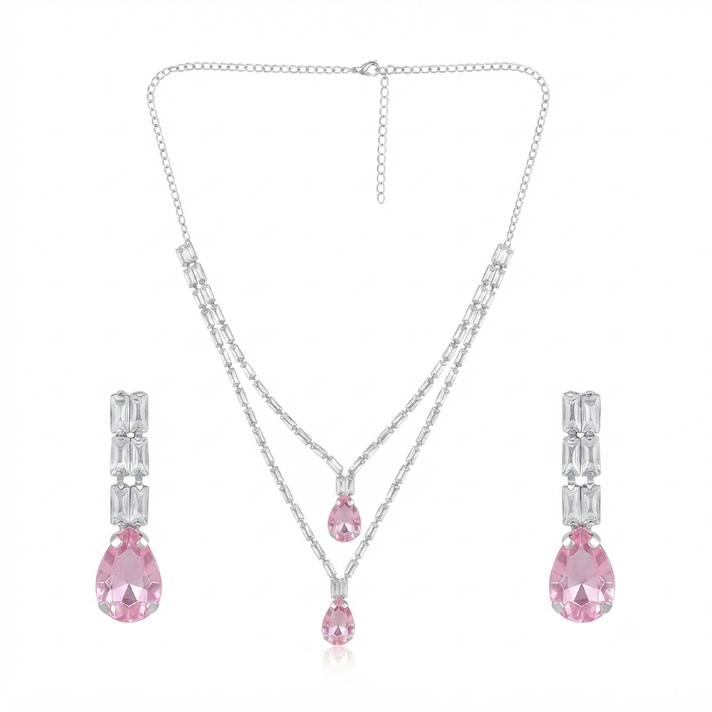 The99Jewel Elegant Silver Plated Crystal Stone Layer Necklace Set for Women