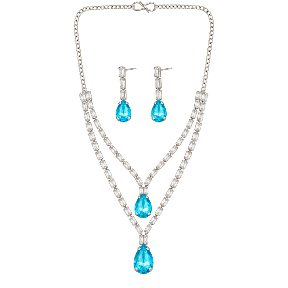 The99Jewel Silver Plated Crystal Stone Multi Layer Necklace Set for Women Elegant Fashion Jewellery