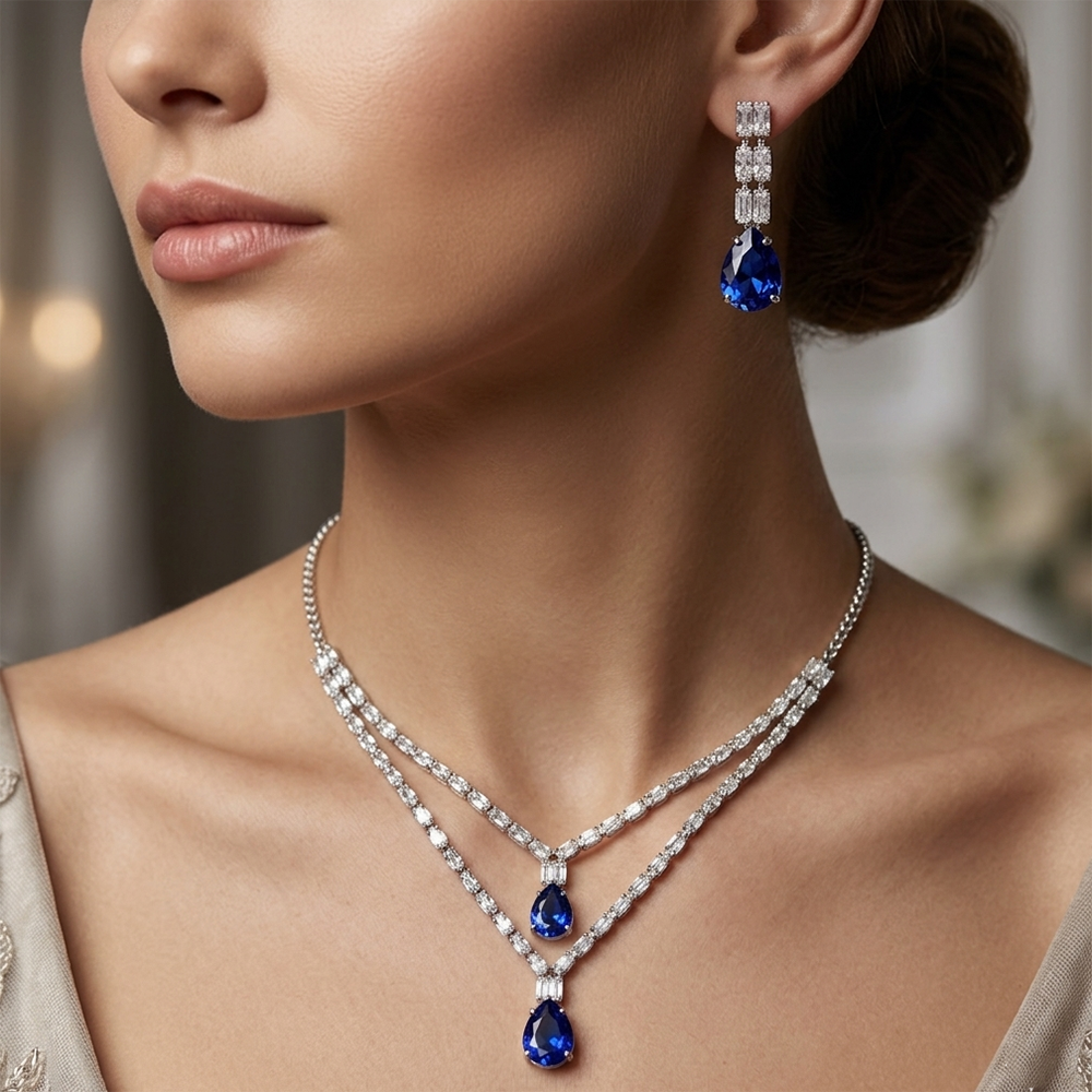 The99Jewel Silver Plated Sparkling Crystal Stone Necklace Set