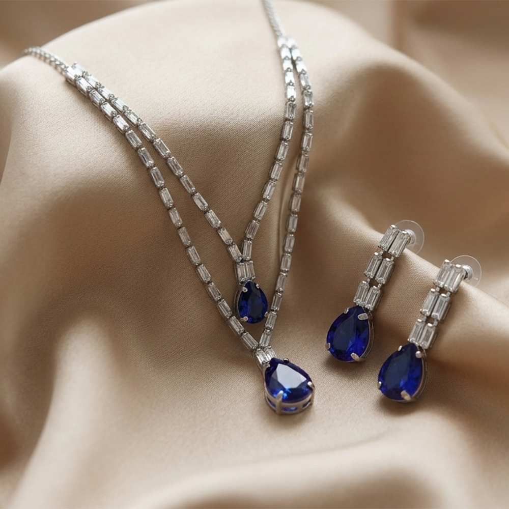 The99Jewel Silver Plated Sparkling Crystal Stone Necklace Set